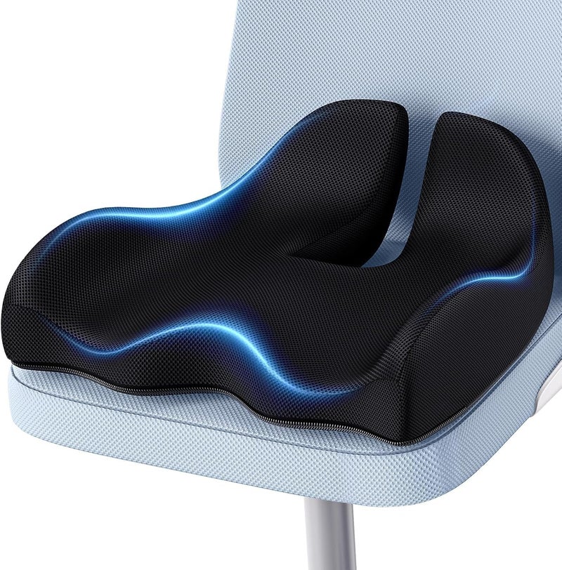 A-Pce Large Memory Seat Cushion for Office Chair Pressure Relief Sciatica & Tailbone Pain Relief Memory Foam Firm Coccyx Pad for Long Sitting, for Office Chair, Gaming Chair and Car Seat, Black - Image 1